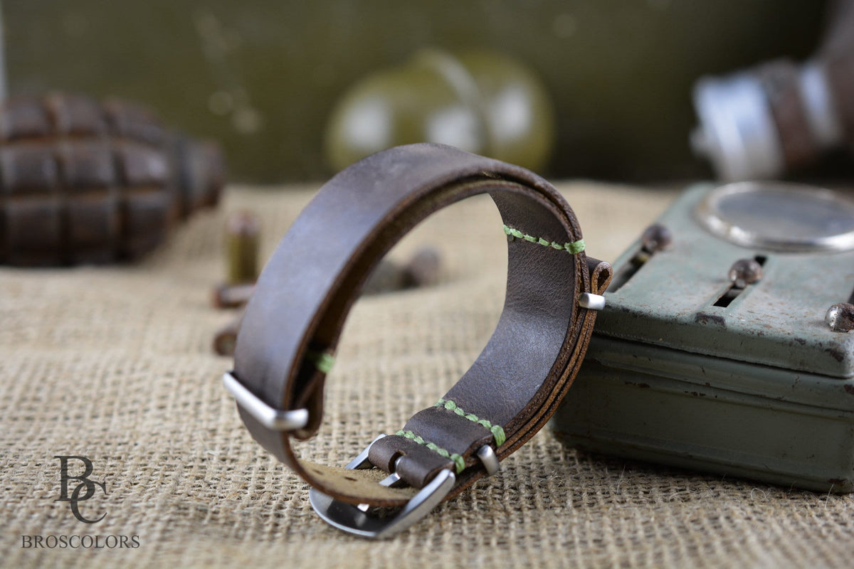 Long Leather Military Watch Strap - BROWN COLOR