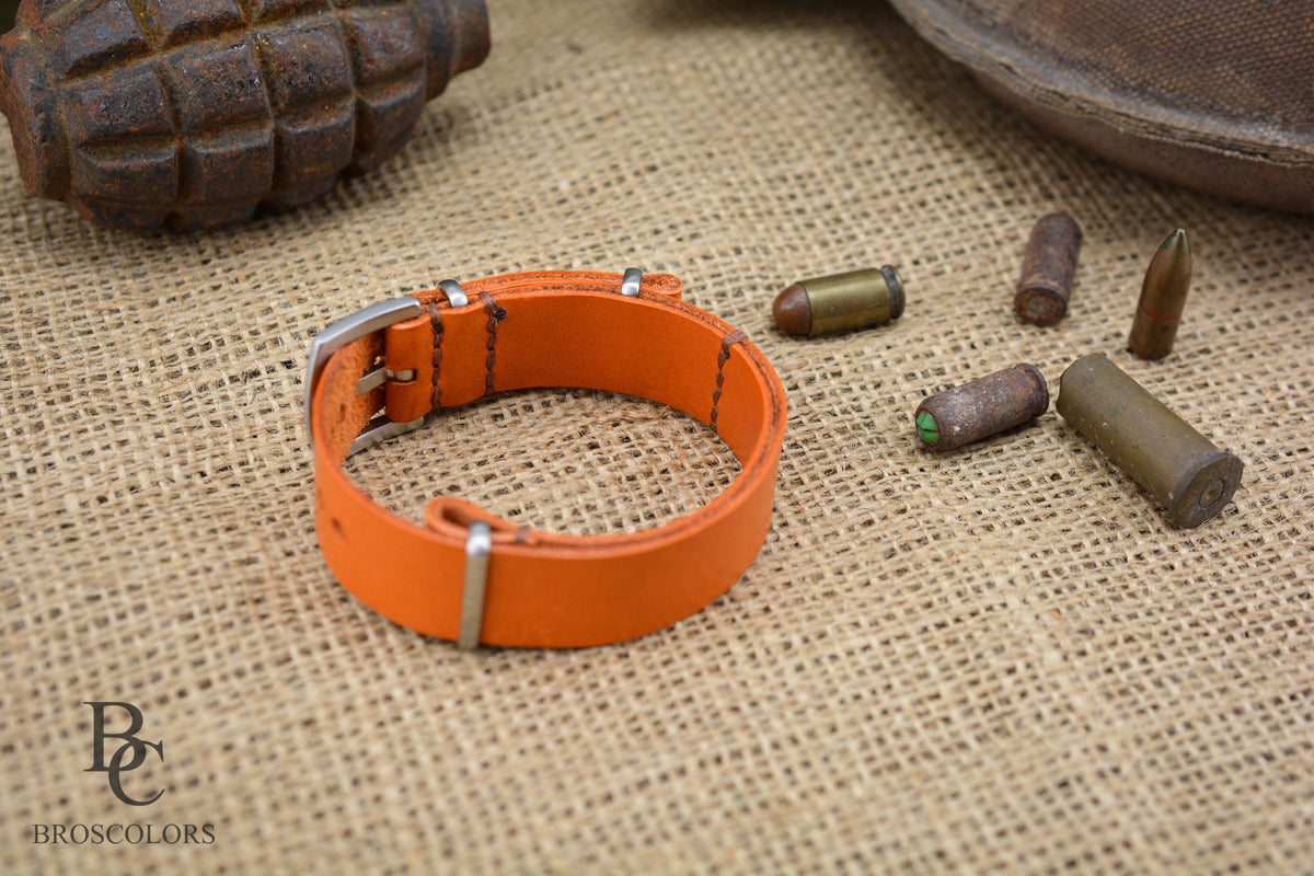Orange Color Military Leather Watch Strap