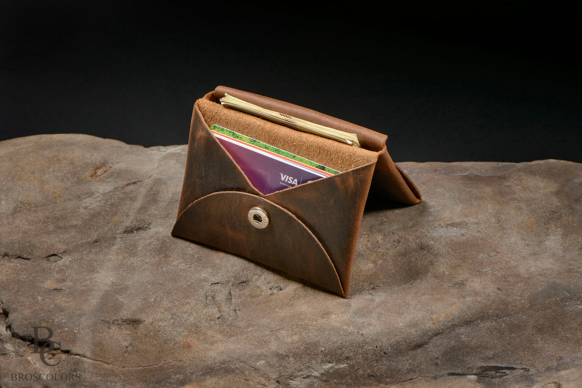 Minimalist Origami Wallet, Customized Brown Crazy Horse Leather Wallet