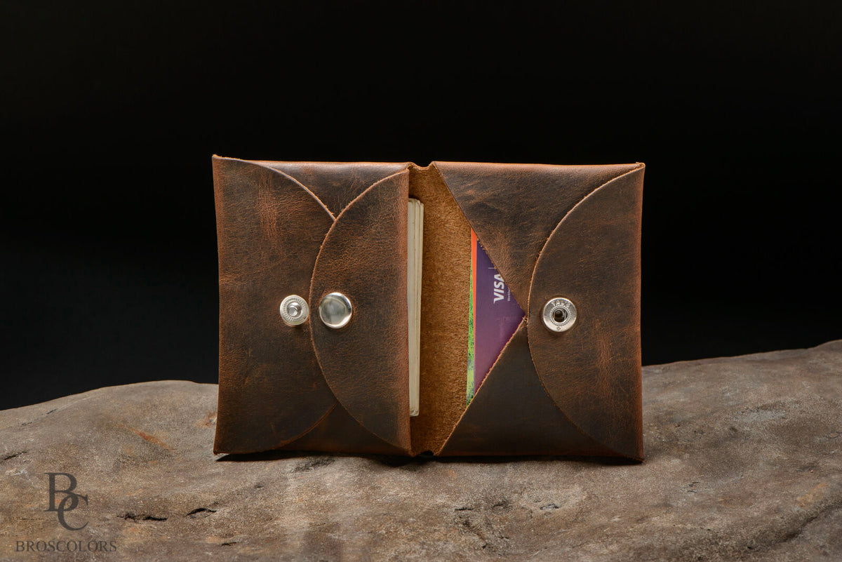 Minimalist Origami Wallet, Customized Brown Crazy Horse Leather Wallet