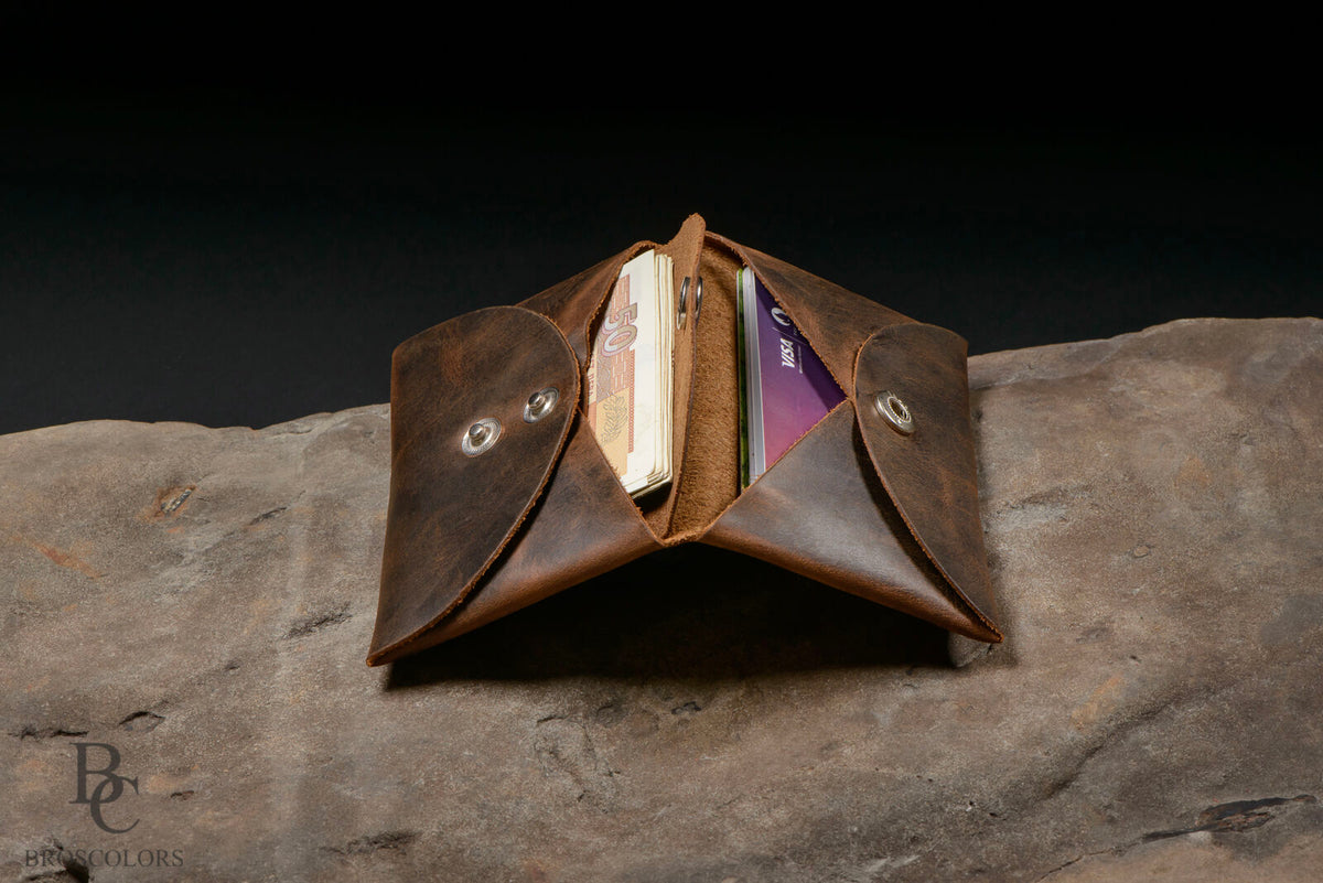 Minimalist Origami Wallet, Customized Brown Crazy Horse Leather Wallet