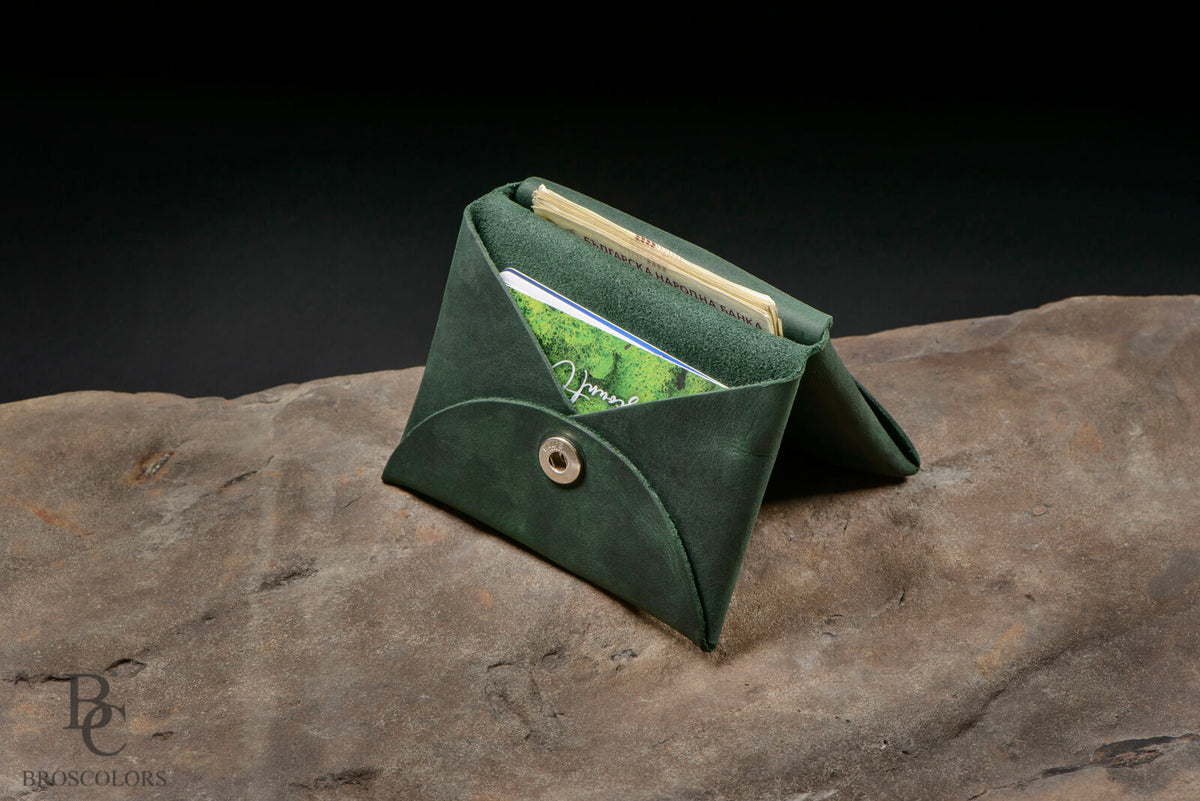 Minimalist Origami Wallet, Customized Oil Green Crazy Horse Leather Wallet