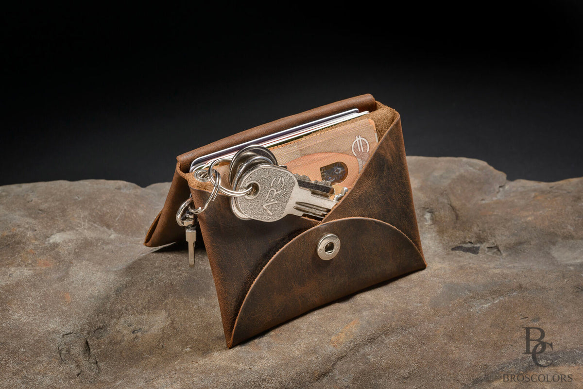Minimalist Origami Wallet, Customized Brown Crazy Horse Leather Wallet