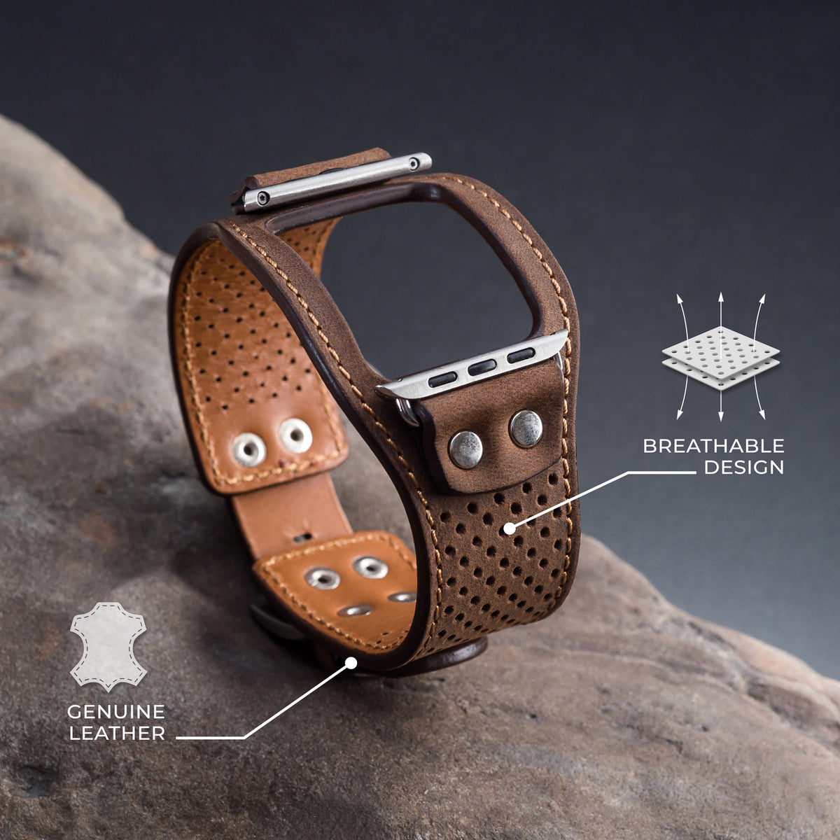Brown Leather Cuff Band for Samsung Galaxy Ultra 47mm / Galaxy 8 Classic