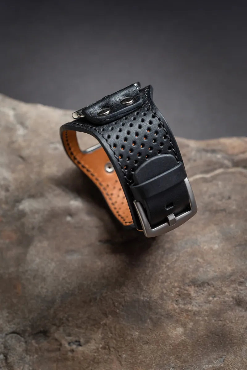 Black Apple Watch Leather Cuff Breathable Band - Sport Rock