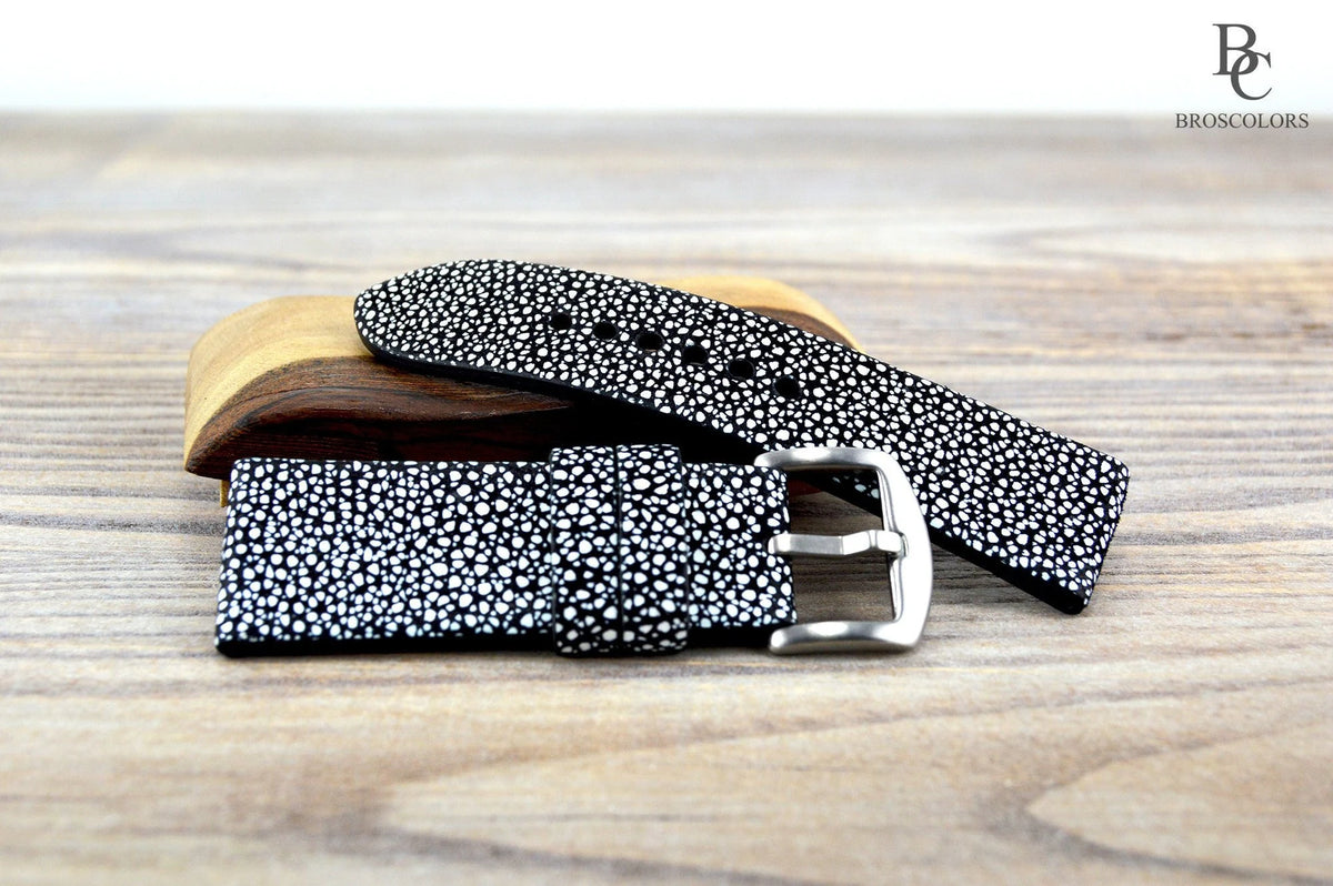 Black and White Leather Watch Strap
