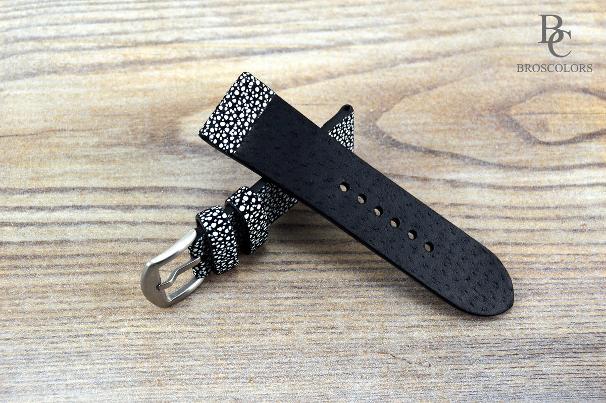 Black and White Leather Watch Strap