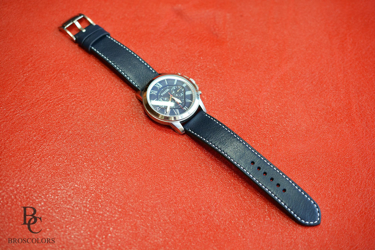 Blue Leather Watch Strap with Custom Stitching
