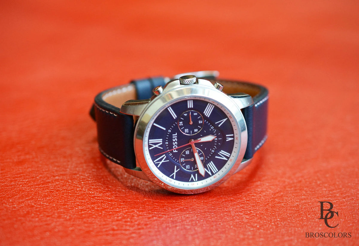 Blue Leather Watch Strap with Custom Stitching