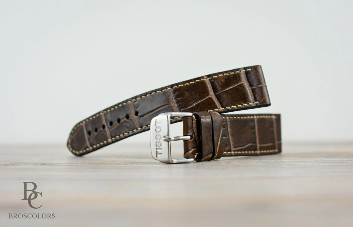 Brown Crocodile Embossed Leather Watch Strap