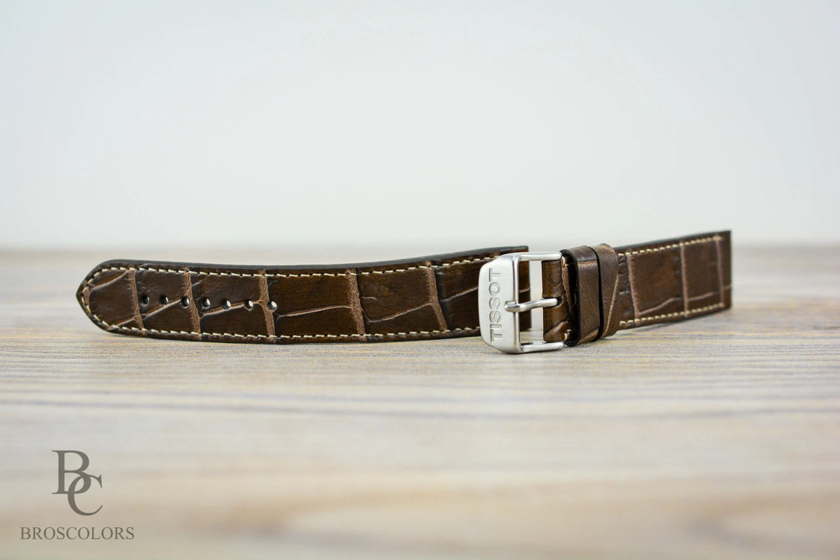 Brown Crocodile Embossed Leather Watch Strap