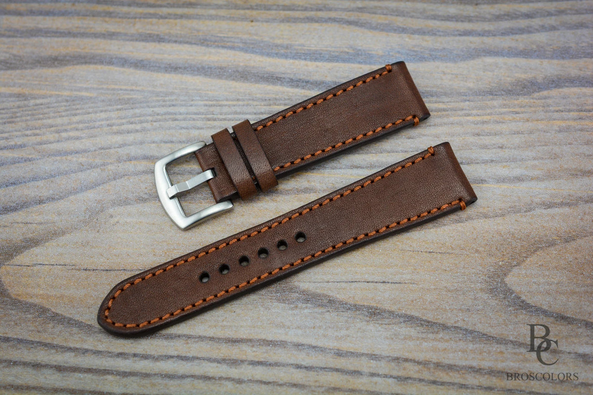 Classic Brown Color Stitched Watch Strap - Brown Pumpkin