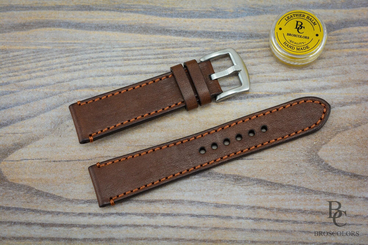 Classic Brown Color Stitched Watch Strap - Brown Pumpkin