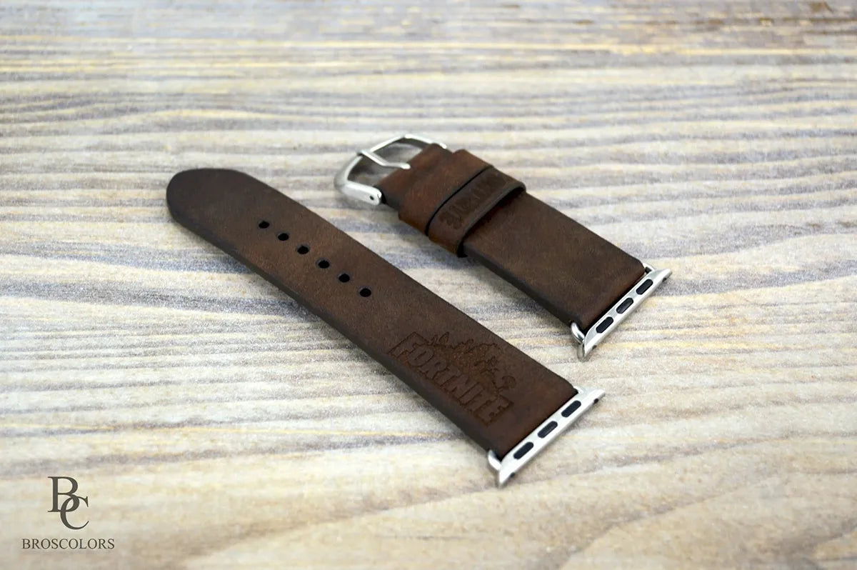 Apple Watch Brown Leather Strap - Custom Engraving - Gamer Special