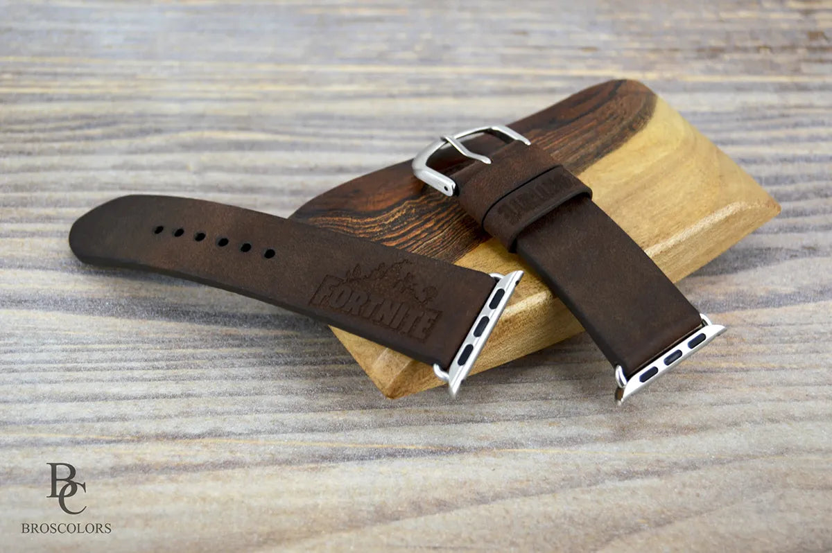 Apple Watch Brown Leather Strap - Custom Engraving - Gamer Special
