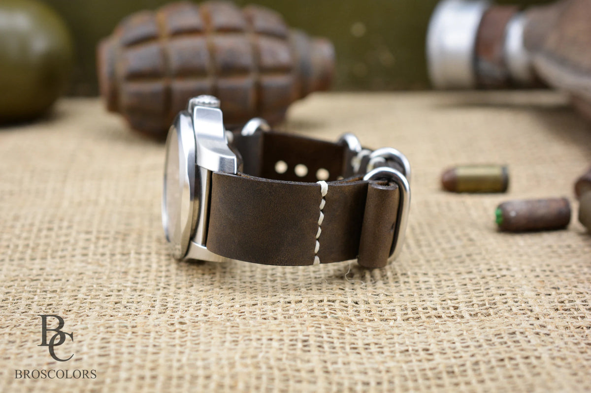 Brown Crazy Horse Leather Military Watch Strap