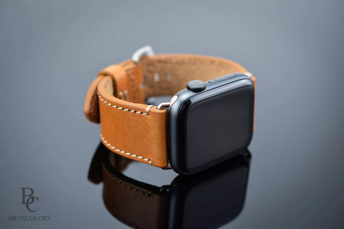 Customizable Apple Leather Watch Strap - Camel Brown