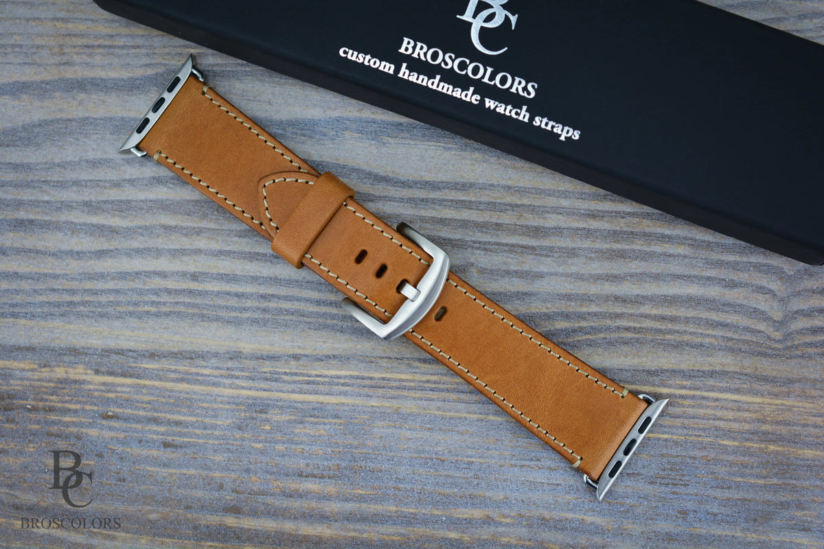 Customizable Apple Leather Watch Strap - Camel Brown