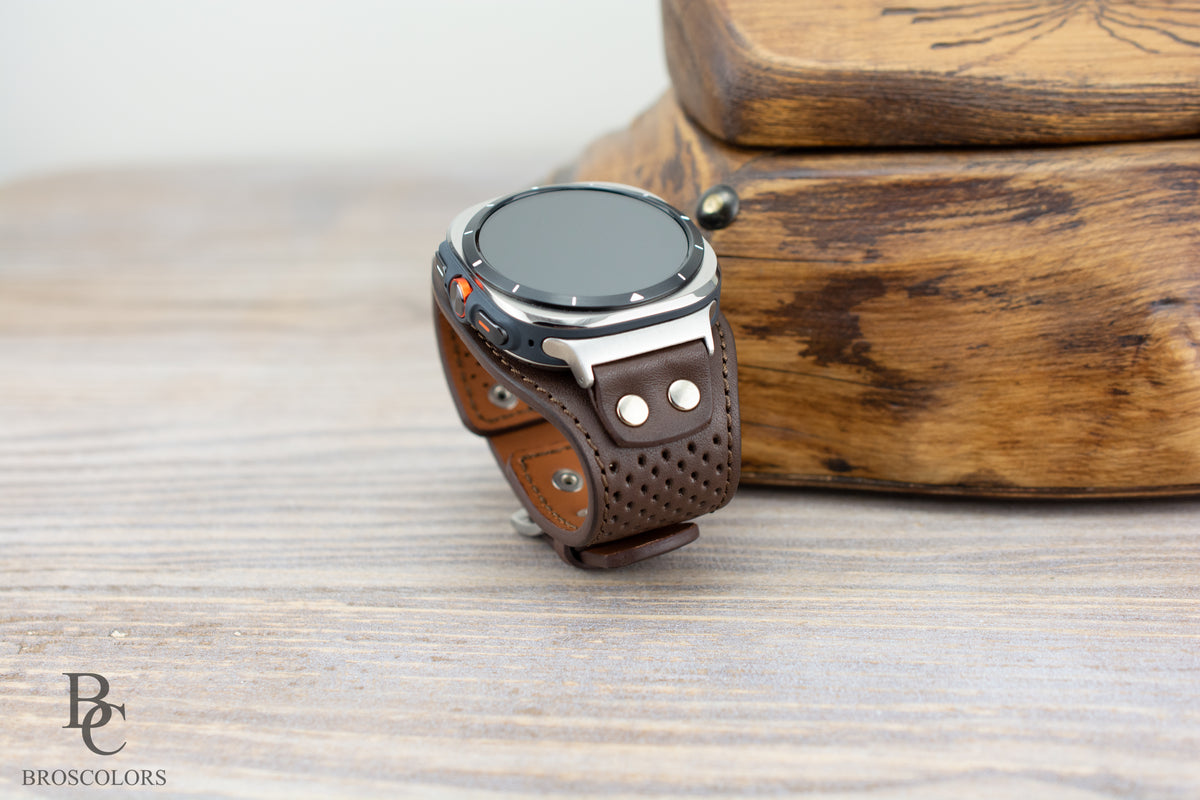 Brown Leather Cuff Band for Samsung Galaxy Ultra 47mm / Galaxy 8 Classic