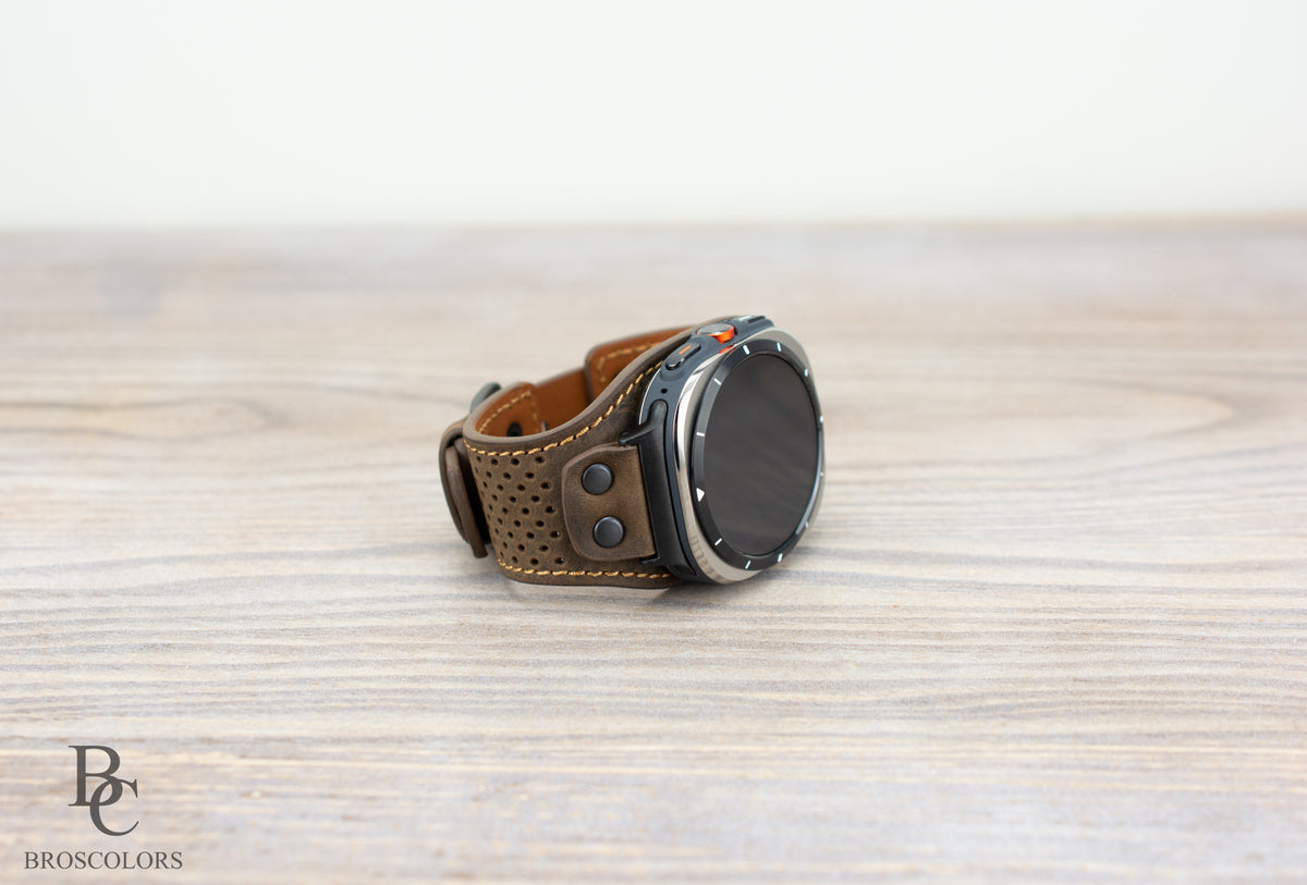 Brown Leather Cuff Band for Samsung Galaxy Ultra 47mm / Galaxy 8 Classic