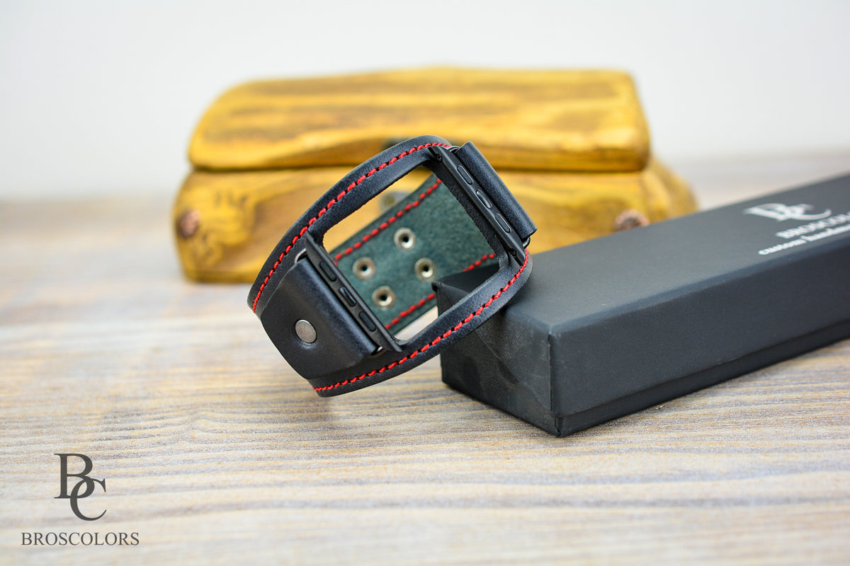 Apple Watch Leather Cuff Band - Red Line Racer