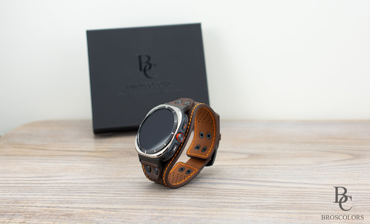 Brown Leather Cuff Band for Samsung Galaxy Ultra 47mm / Galaxy 8 Classic