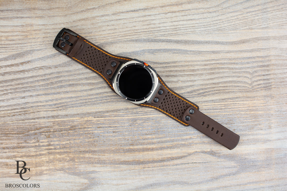 Brown Leather Cuff Band for Samsung Galaxy Ultra 47mm / Galaxy 8 Classic
