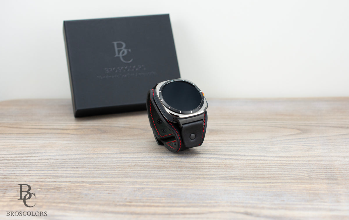 Black Leather Cuff Band for Samsung Galaxy Ultra 47mm / Galaxy 8 Classic