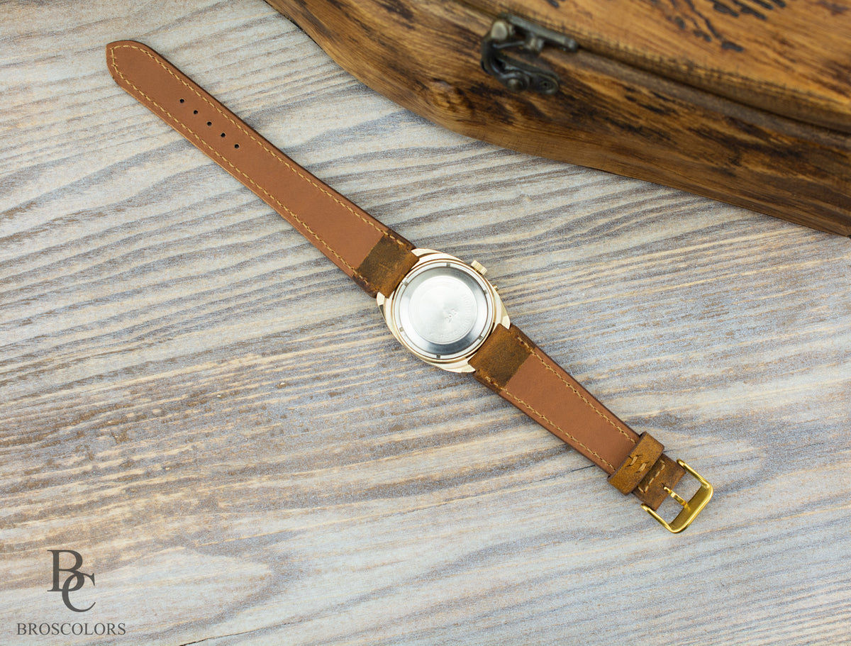 "СЛАВА" Crazy Horse Leather Watch Strap - Cognac Brown