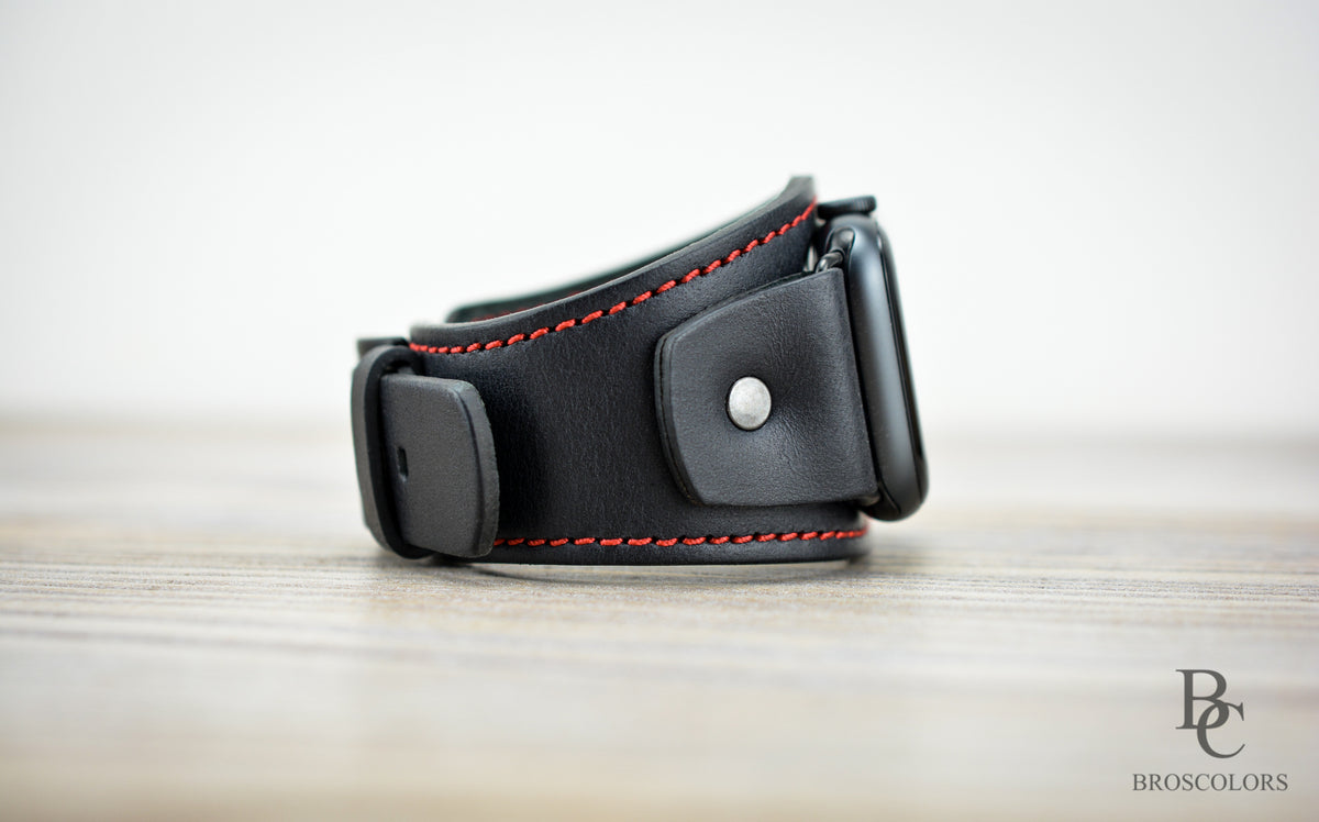 Apple Watch Leather Cuff Band - Red Line Racer