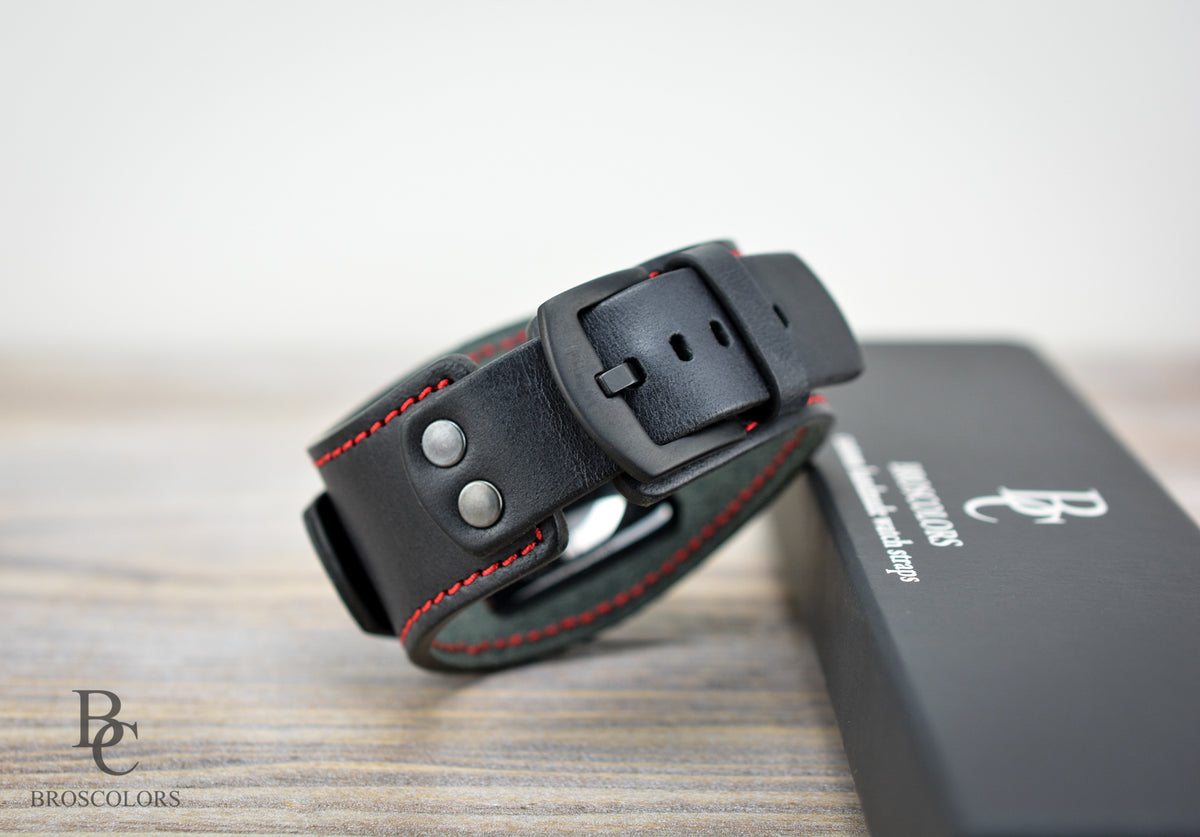 Apple Watch Leather Cuff Band - Red Line Racer