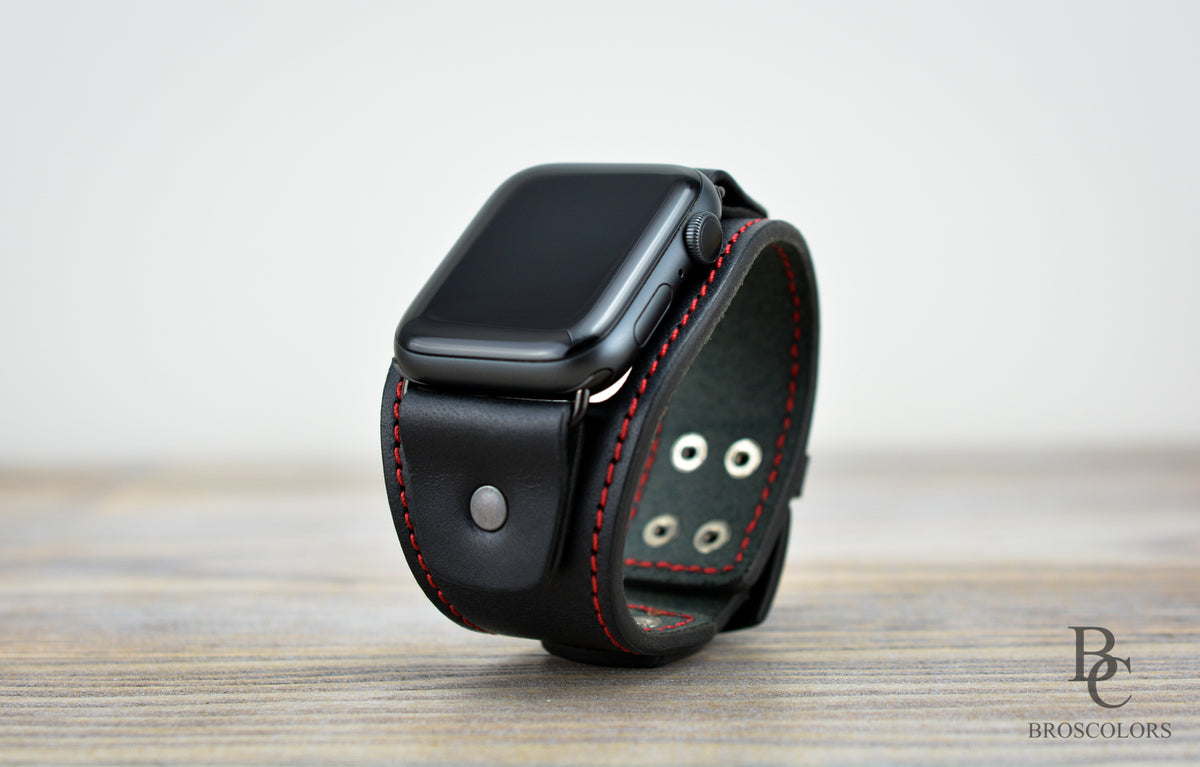 Apple Watch Leather Cuff Band - Red Line Racer
