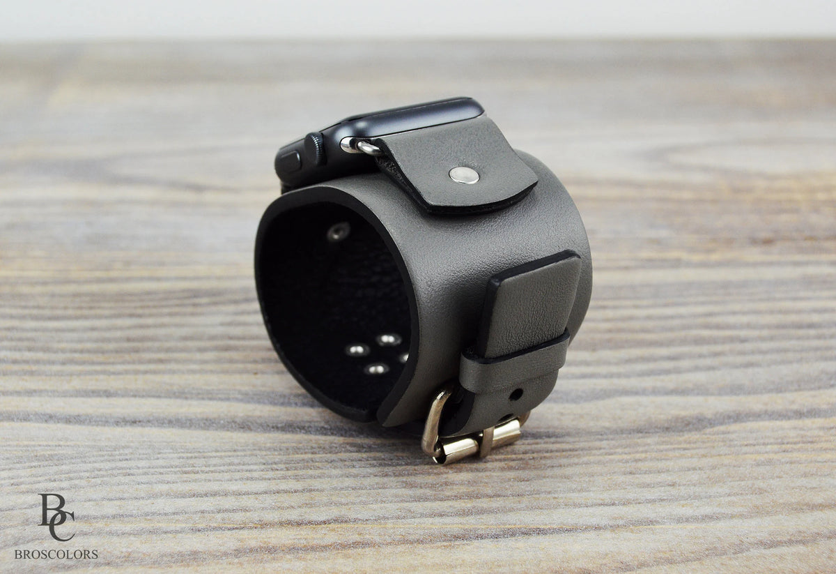 Gray Apple Leather Watch Cuff Band - Gray Armor