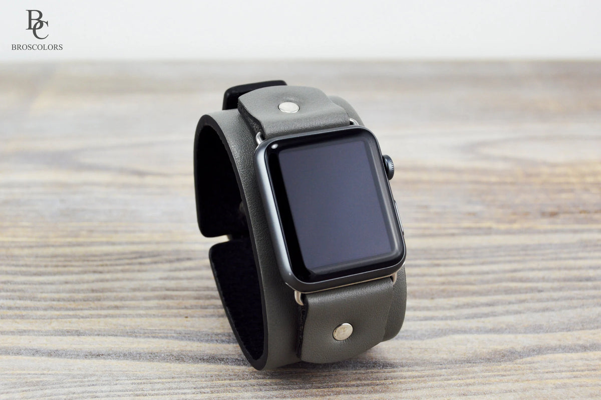 Gray Apple Leather Watch Cuff Band - Gray Armor