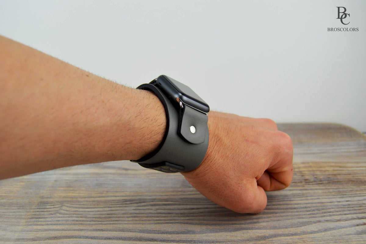 Gray Apple Leather Watch Cuff Band - Gray Armor