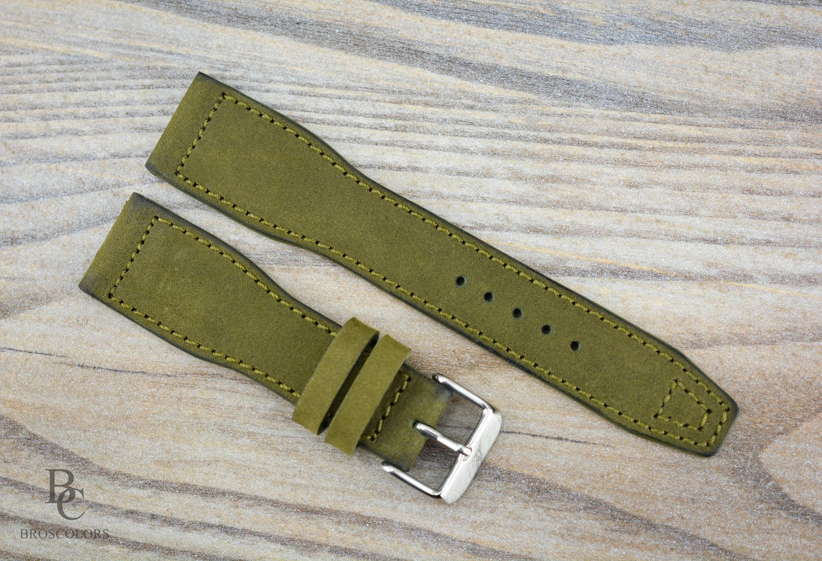 Green Suede Leather Pilot Leather Watch Strap - Forest Race