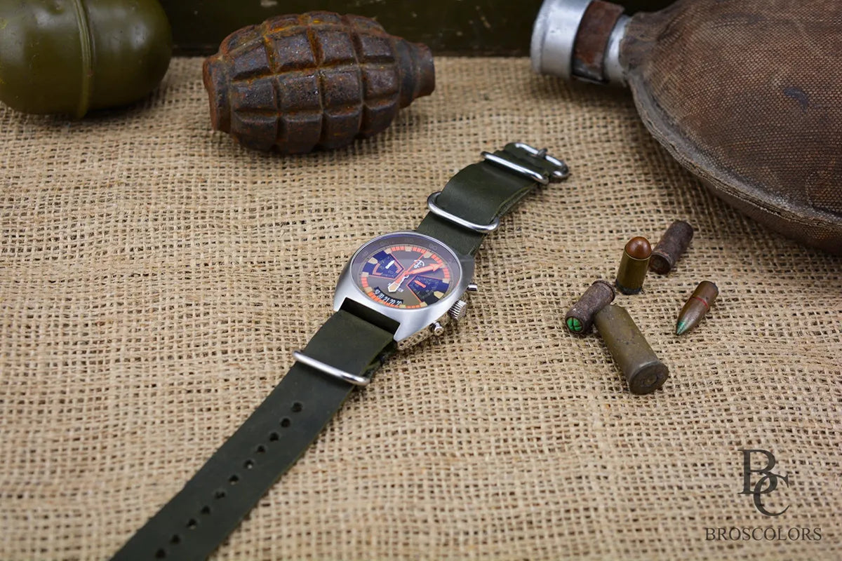 Green Leather Military Watch Strap