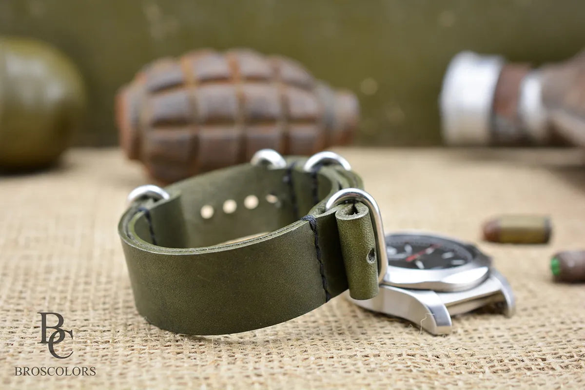 Green Leather Military Watch Strap
