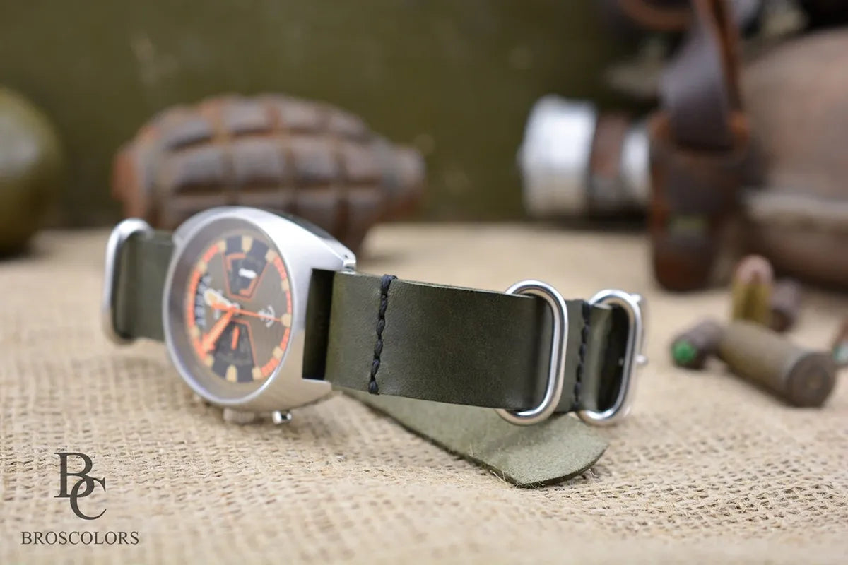 Green Leather Military Watch Strap