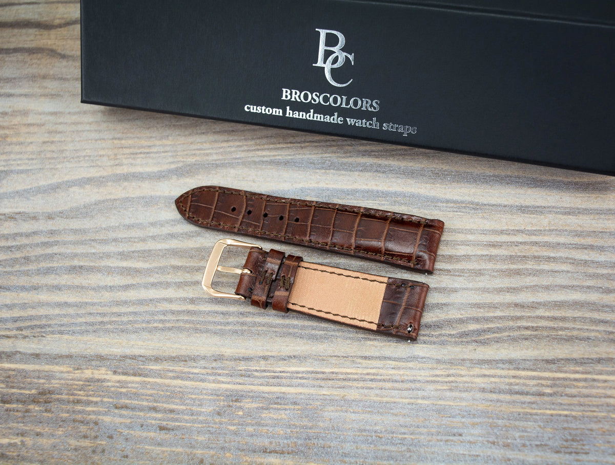 Leather Brown Crocodile Embossed Watch Strap - Timeless Classic