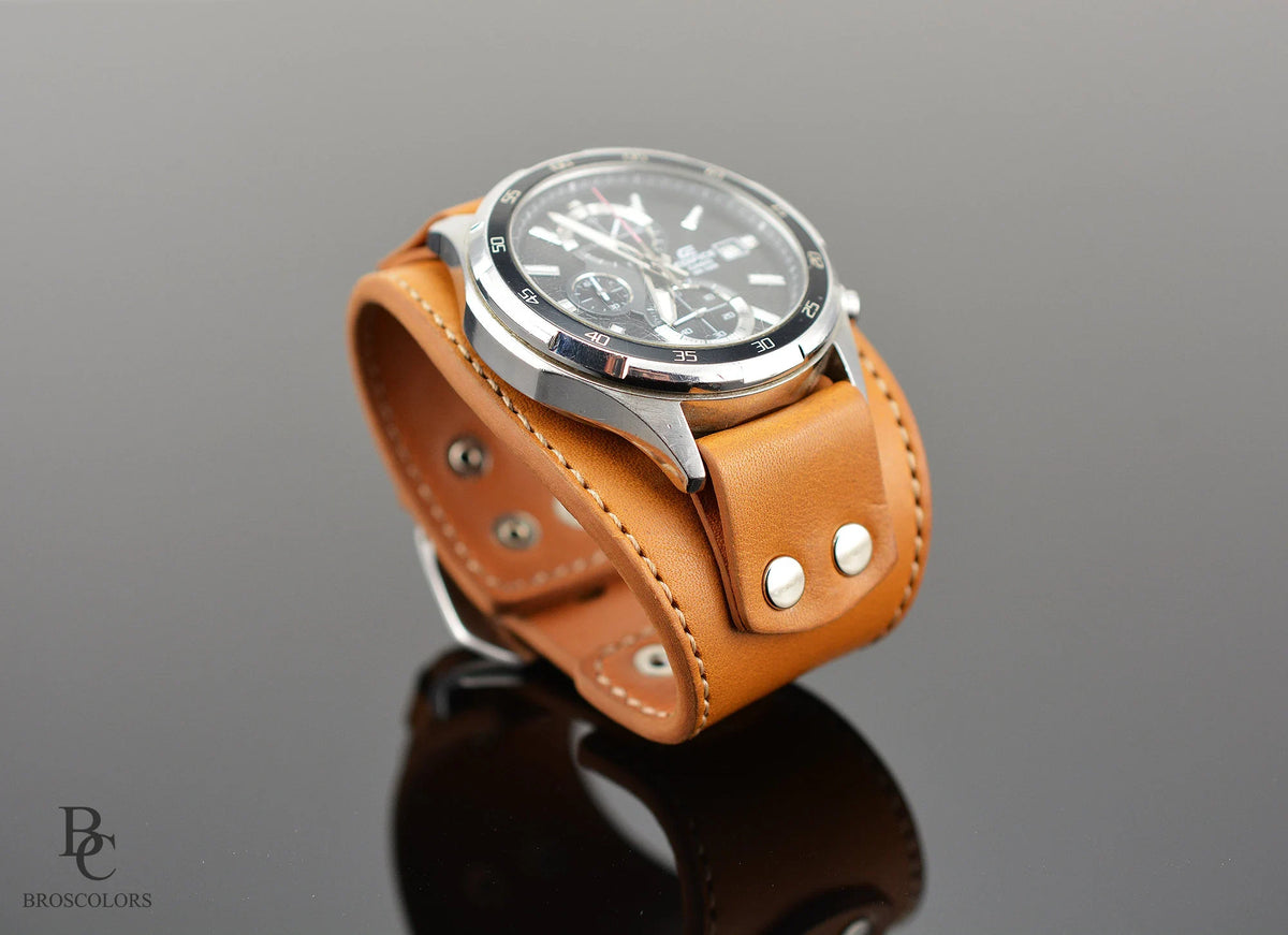 Leather Cuff Watch Band in Light Brown - Simple Cuff
