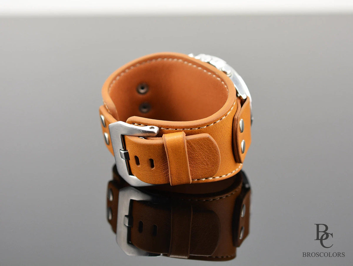 Leather Cuff Watch Band in Light Brown - Simple Cuff