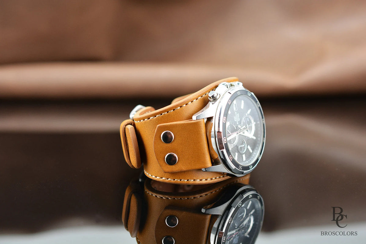 Leather Cuff Watch Band in Light Brown - Simple Cuff