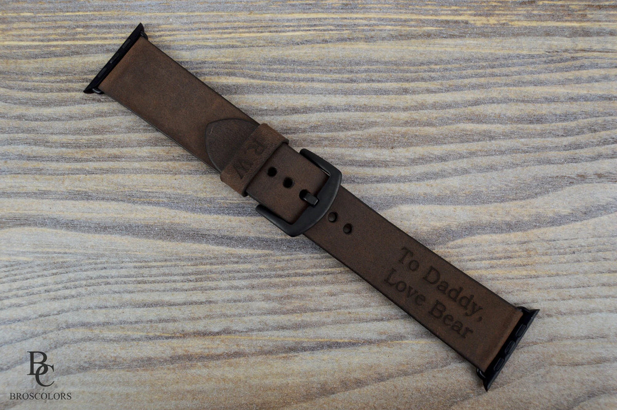 Personalized Engraved Apple Brown Leather Watch Band - For those we Love