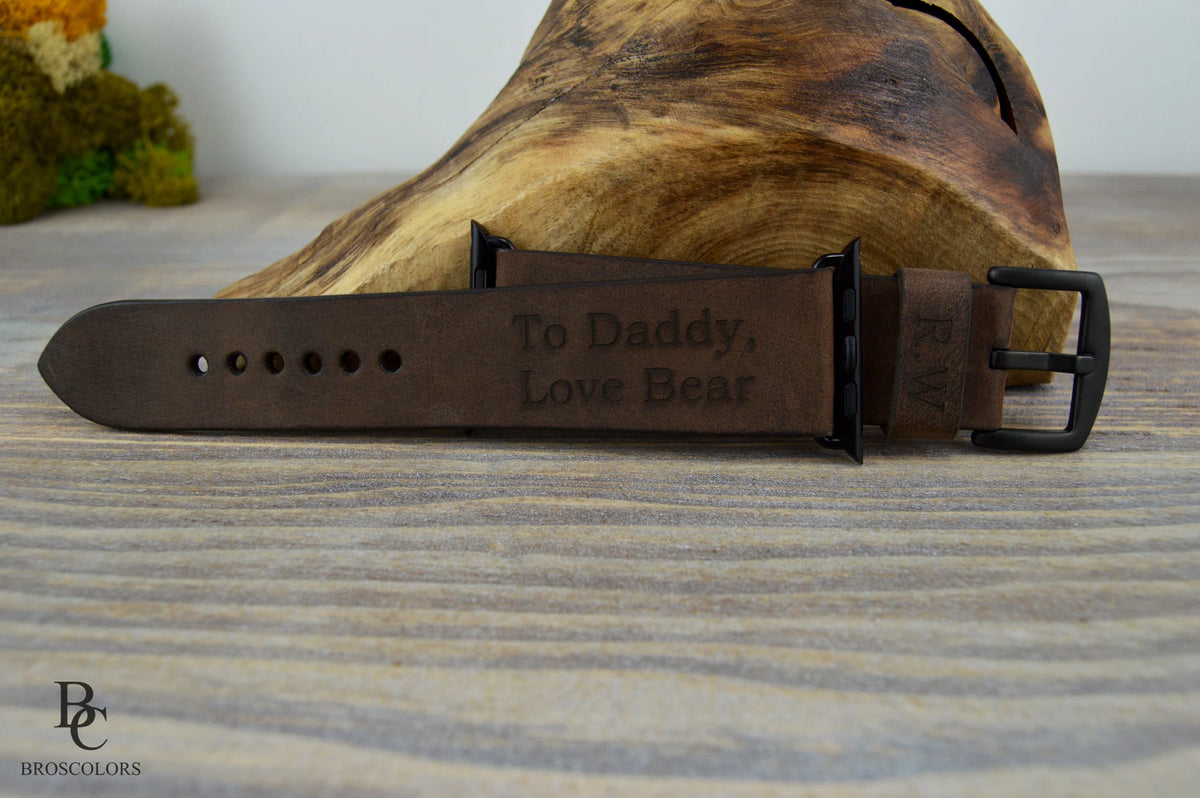 Personalized Engraved Apple Brown Leather Watch Band - For those we Love