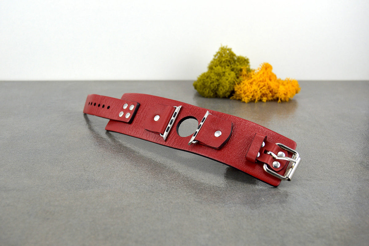 Red Apple Watch Leather Cuff Band