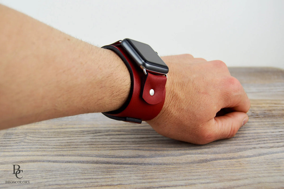 Red Apple Watch Leather Cuff Band