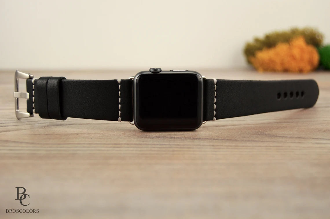 Black Apple Watch Band Hand Stitched