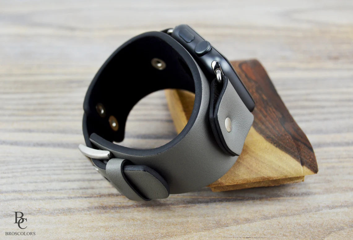 Gray Apple Leather Watch Cuff Band - Gray Armor