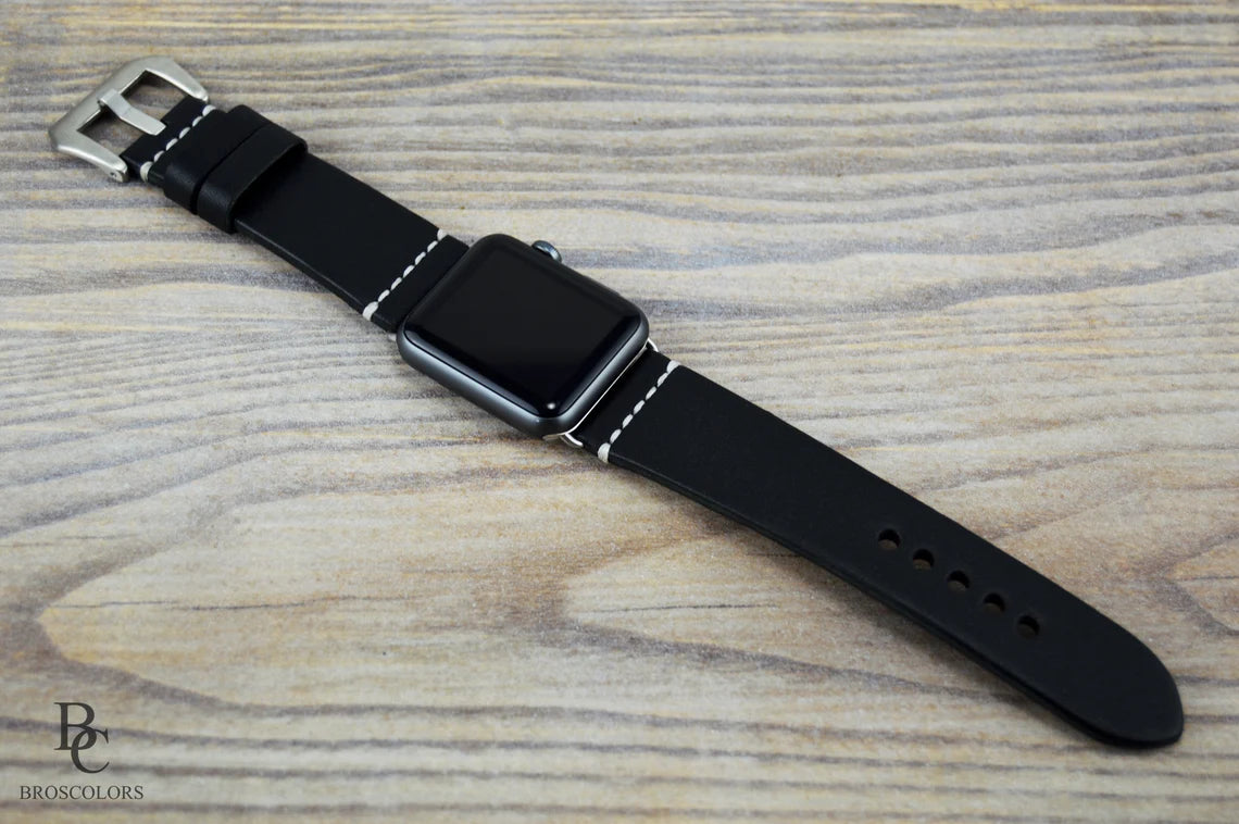 Black Apple Watch Band Hand Stitched